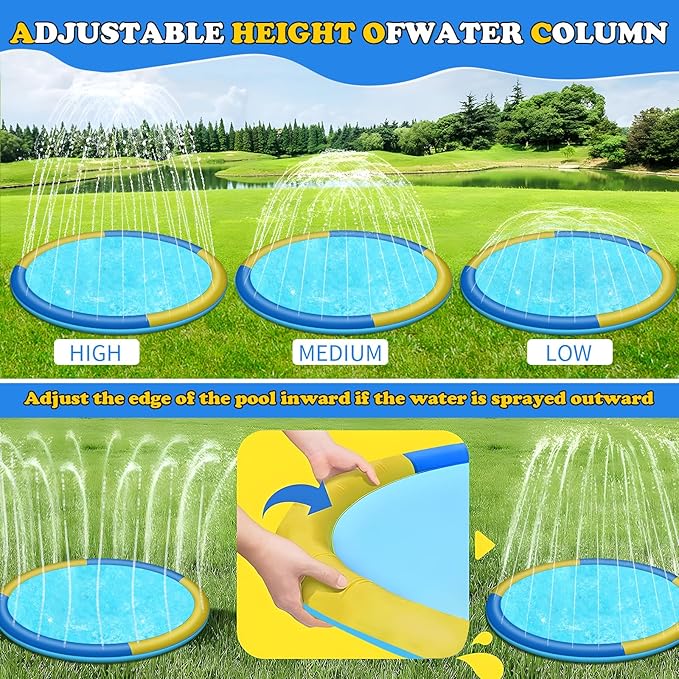 180" Non-Slip Splash Pad for Kids and Dog, Thicken Sprinkler Pool Summer Outdoor Water Toys, Extra Large Backyard Wading Pool for Children Boys & Girls or Pet Dog (Blue&Yellow)