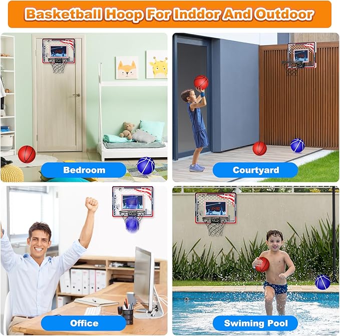 Indoor Basketball Hoop, Mini Basketball Hoop with LED Lights, Timer and Scoreboard, Indoor Basketball Hoop for Kids 3-12, for Boys and Girls