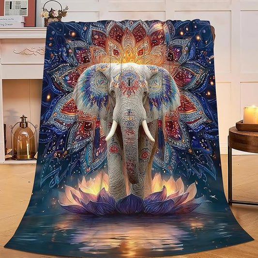 Elephant Throw Blanket Mandala Elephant Stuff Gifts for Kids Girls Boys Adults Women Men Soft Cozy Warm Plush Fluffy Fuzzy Fleece Blanket Decor 40''X50''