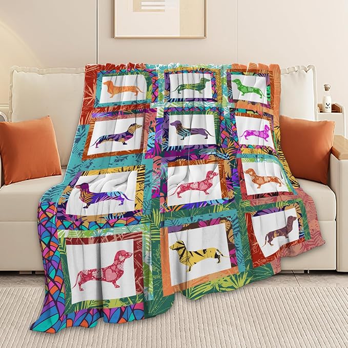 Dachshund Throw Blanket Dachshund Puppy Stuff Weiner Dog Gifts for Women Adults Men Dog Lover Kids Girls Boys Soft Cozy Warm Plush Fluffy Fuzzy Fleece Blanket Decor 40''X50''