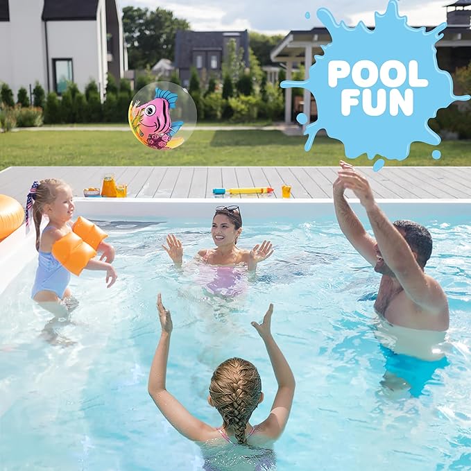 ArtCreativity 3D Fish Beach Balls for Kids, Set of 3, Clear Balls with Colorful Fish Inside, Inflatable Swimming Pool Toys and Aquatic Party Decorations, Underwater Party Supplies and Favors