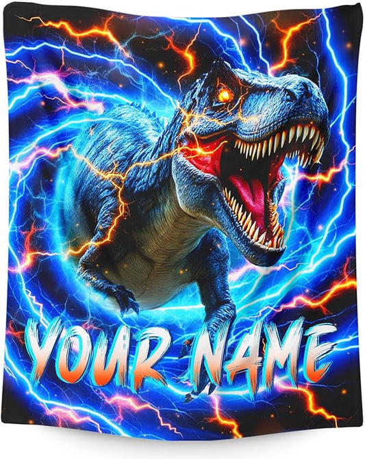 Personalized Dinosaur Blanket for Boys, Custom Throw Blankets Gift for Kids Adults Son Birthday 50x60 Inches Lightweight Soft Cozy Dinosaur Decor Blanket for Sofa Couch Bed Living Room