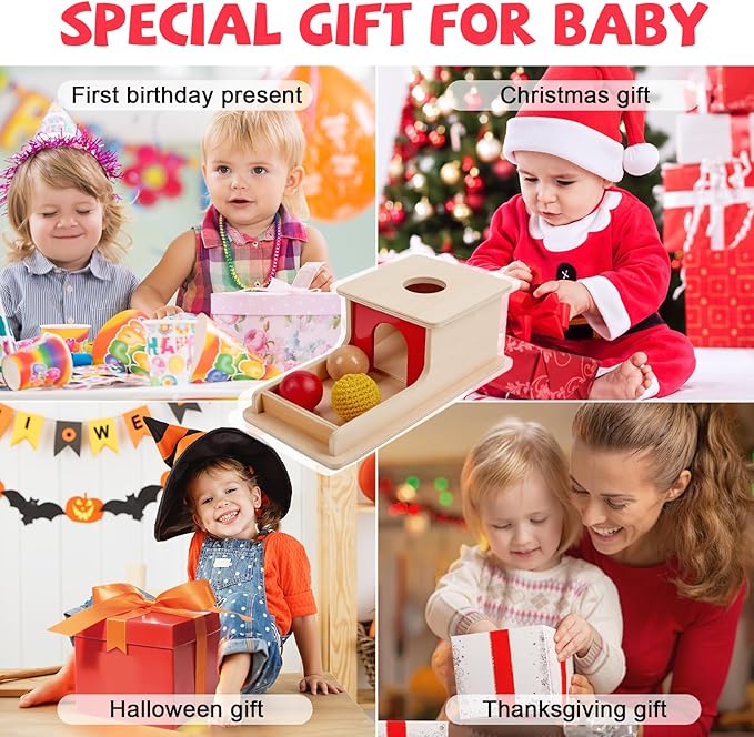 Adena Montessori Wooden Toy for 6-12 Month Baby 3 Balls,Sorting and Stacking Colorful Learning Education Toy for Toddler Kid 1-2 Year Old, Preschool Girl and Boy Gift Full Size Textures