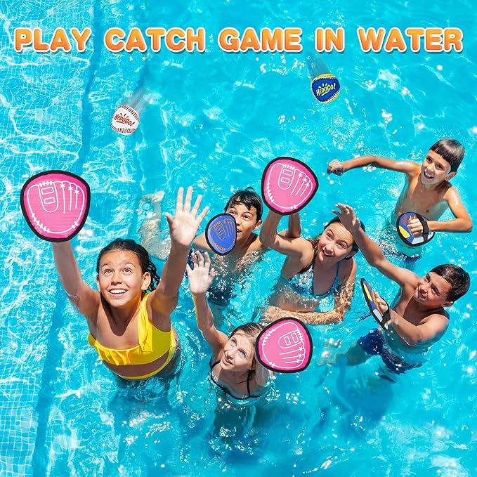 Ball and Catch Game Toss and Catching Ball Set Outdoor Toys for Kids at The Beach, Yard, Lawn Pool or Park Outside Games 4 Paddles 4 Balls Family Games for Kids and Adults Baseball Toys Gifts