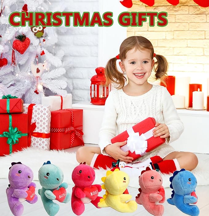 6PCS Cute Dinosaur Plush Toys,Dino Stuffed Animals, Exchange for Boys Girls Toddlers Class Classroom School Christmas Stuffer