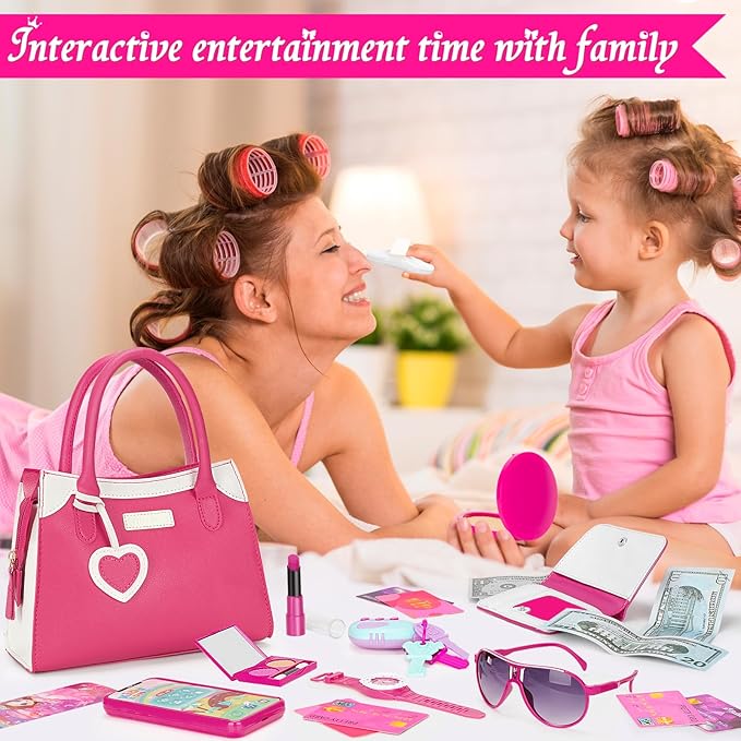 Officygnet Play Purse for Little Girl, Pretend Princess Play Girls Toys for 3 4 5 6 7 8 Year Old, Toddler Purse with Accessories, Kids Toy Purse Birthday for Girls Ages 3-5 4-5 6-8