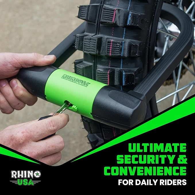Rhino USA Bike Lock Set - Heavy Duty Anti Theft U Lock, 4FT Steel Security Cable, Padlock, 4 Lighted Keys. Dual Purpose Locks for EBike, Motorcycle, Electric Scooter, Bicycle