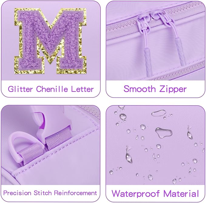 Initial Insulated Lunch Bag for Girls Kids, Back to School Gift, Reusable Leak-proof Lunch Box with Adjustable Strap for School Daycare Travel Picnic (Purple,M)