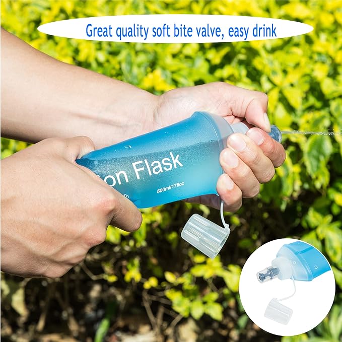 AXEN Soft Flask TPU Foldable Running Hydration Flask, Soft Collapsible Water Bottle for Hydration Pack Cycling Marathon Running Hiking
