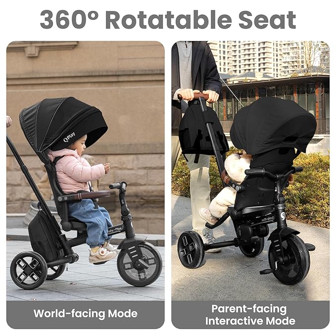 Toddler Bike Stroller for Baby 10 Months to 6 Years Old, 8-in-1 Foldable Stroller Bike for Toddlers 3-5 Boys & Girls Gifts Trike — Adjustable Handle, Triple Footrest, Canopy & Storage Bag