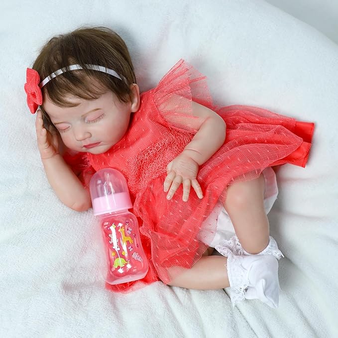 SCOM Reborn Baby Dolls Girl 20 Inch, Realistic Newborn, Sleeping Baby Dolls Girl, with Weighted Soft Cloth Body, Poseable Vinyl Limbs, with Feeding Toy Accessories, Dolls Gift for Kids 3+