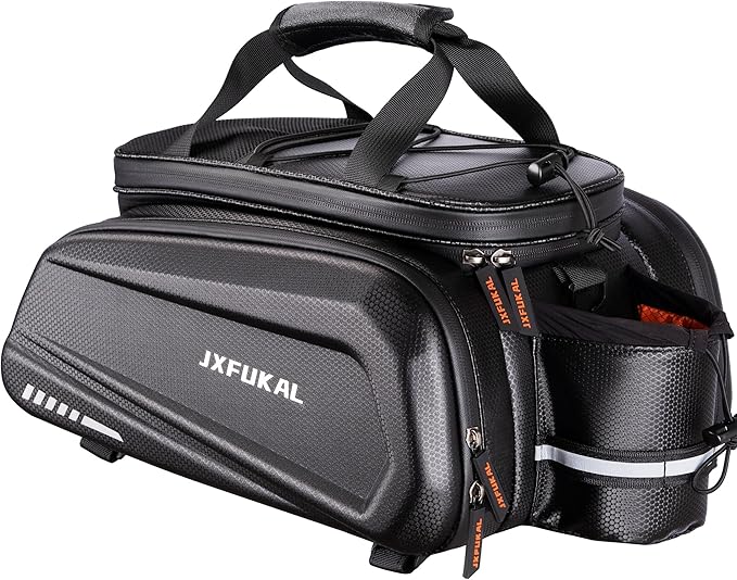 JXFUKAL Bike Bags for Bicycle Rear rack - 9.5L/17L/40L Hard Shell Waterproof Bike Ebike Trunk Pannier Saddle Seat Bag Carrier with Reflector, Rain Cover & Shoulder Strap for Commuter Travel Outdoor