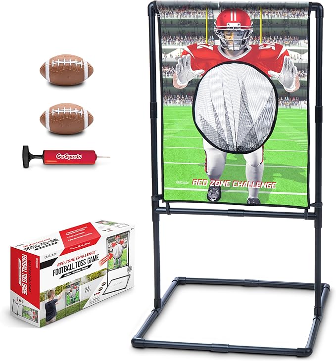 GoSports Red Zone Challenge Football Toss Game for Kids - Football Throwing Target with 2 Inflatable Footballs