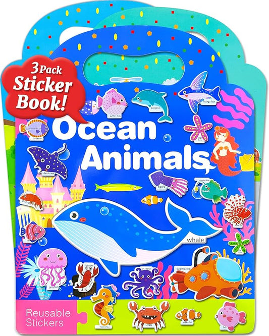 Benresive Reusable Sticker Book for Toddlers 2-4 Years, 3 Sets Travel Stickers for Kids, Waterproof Sticker Books for Toddlers 1-3, Crafts Activities for Todddlers 1-3 2-4 3-5