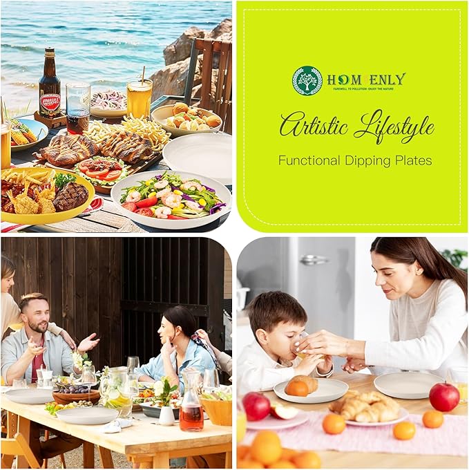 Homienly Plastic Dinner Plates, Wheat Straw Plates 11 Inch, Lightweight Unbreakable Plates Set of 8, Microwave Safe Plates, Deep Plates for Dinner - Beige