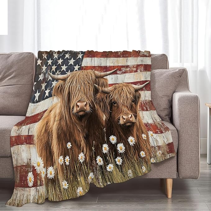 Highland Cow Blanket for Women, Highland Cow Fleece Blanket Gifts for Boys Girls, Warm Cozy Soft Flannel Stuff for Bed Sofa Couch 60" x 50"
