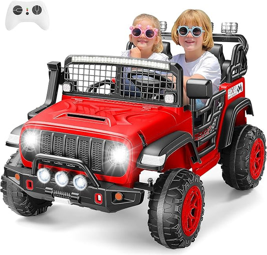 Hikole 24V 2 Seater Electric Ride on Toys Car for Kids 4-8, Remote Control, 2X200W Powered Wheels, 20'' Wide Seats, Sping Suspension, Bluetooth & Music, 110LBS MAX Load, LED Lights, 3 Speeds, Red