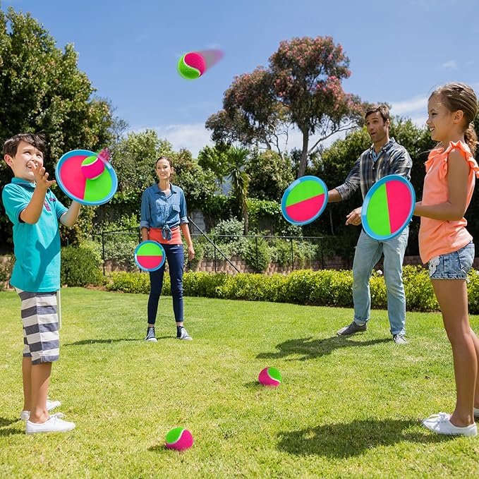 Bennol Toss and Catch Ball Game Outdoor Toys for Kids, Outdoor Outside Games Toys for Kids Ages 3 4 5 6 7 8 9 10, Yard Backyard Games Beach Outside (6 Paddle 6 Balls)