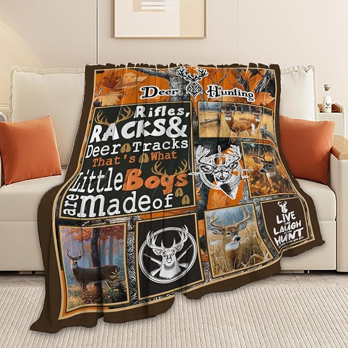 Deer Throw Blanket Deer Elk Stuff Hunting Gifts for Kids Girls Boys Adults Women Men Soft Cozy Warm Plush Fluffy Fuzzy Fleece Blanket Decor 50''X60''