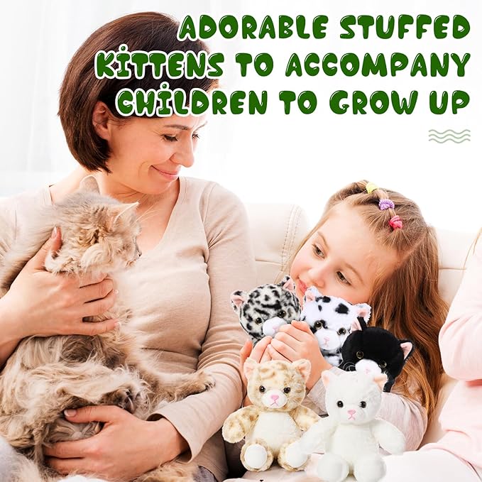 Libima 8 Pcs 8 Inch Cat Stuffed Animals Bulk Cute Kittens Plush Toys Cat Theme Party Favors Birthday Gift Pet Party Favors Halloween Christmas Stuffers Pet Toys Decoration(Sitting)