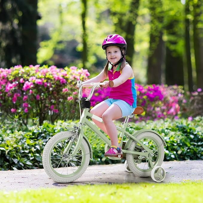 BABY JOY Colorful Macarons Kids Bike, 12 14 16 18 Inch Sporty Children's Bicycle with Training Wheels, Adjustable Handlebar & Saddle, Handbrake & Coaster Brake, Boys Girls Bike for 3-8 Years Old
