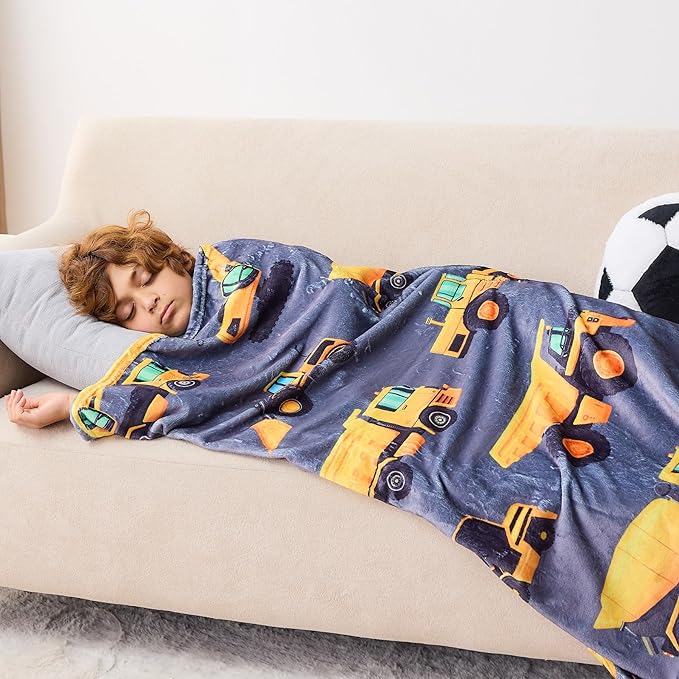 Wajade Kids Construction Truck Blanket for Boys Soft Fleece Kids Blanket for Couch Sofa Bedroom 3D Vehicles Excavator Cars Throw Blanket 50"x60"