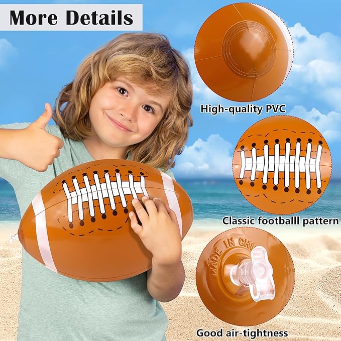 durony 12 Pieces Inflatable Football Beach Balls 11 Inch Blow Up Football Bouncing Sports Ball Bouncy Toy Favors for Sports Games, Birthday, Summer Pool Beach Party Decorations