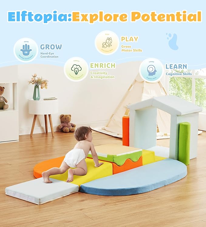 10-Piece Foam Climbing Blocks with Ramp & Stairs for Toddlers,Soft Play Gym Set,Foam Toddler Climbing Toys for Indoor Crawling,Sliding & Creative Play-Dynamic Color