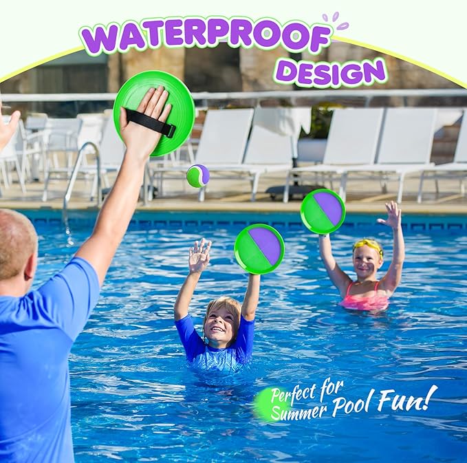 Toss and Catch Ball Set for Toddlers Kids Adults - 4 Pack - Beach Toys Pool Toys Outdoor Yard Games for Family- Sturdy & Water-Resistant - Classic Gift for Boys Girls 3 4 5 6 7 8 9 10 11 12+ Years Old