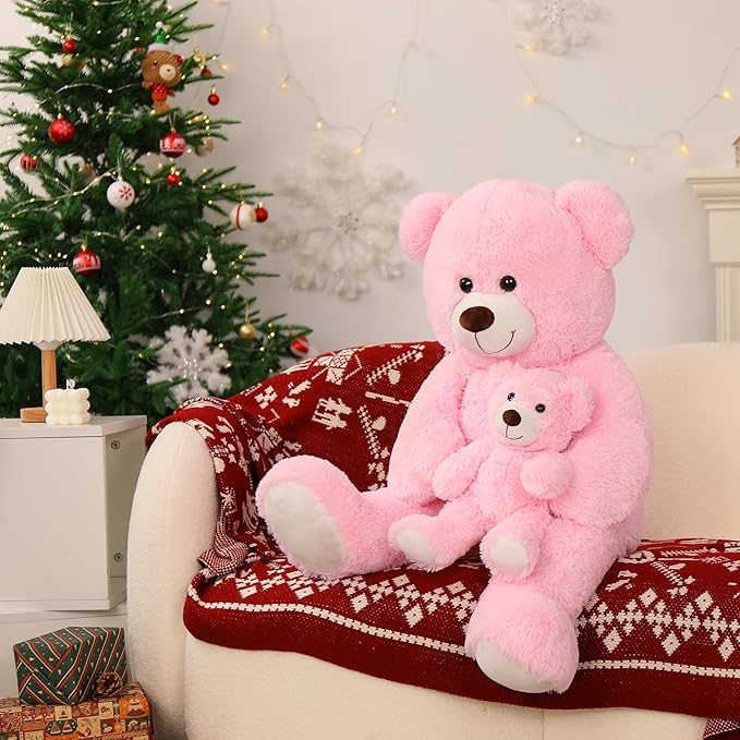 MorisMos Mom and Baby Giant Teddy Bear, 39inch Soft Big Teddy Bears Stuffed Animal Plush for Baby Shower, Pink
