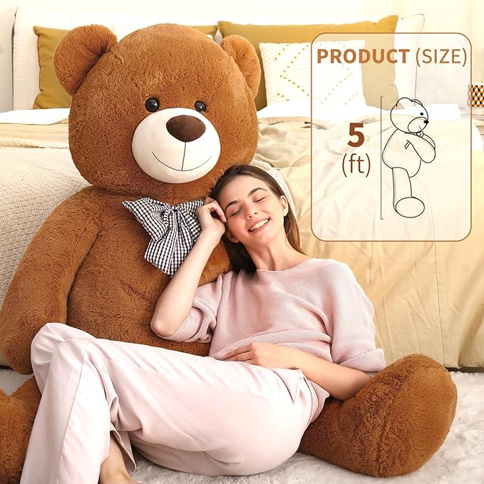 MaoGoLan Big Teddy Bear 5ft - Large Stuffed Animal with Smiling Face - Cuddly Valentines Gift for Boyfriend,Wife,Lover