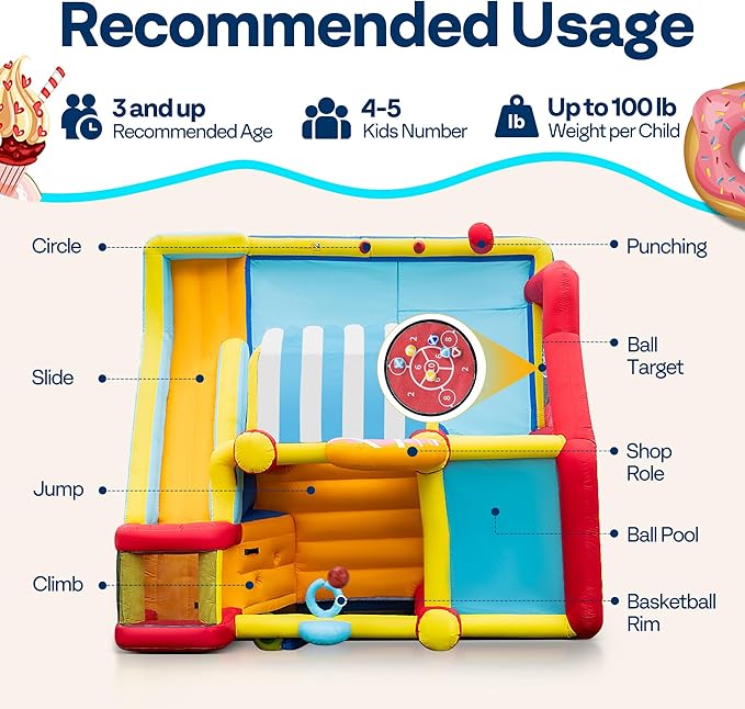 VIVOHOME 9 in 1 Bounce House for Kids, Market Theme Inflatable Bouncy Castle with Slide, 13x11 FT Inflated Bouncer for Outdoor with Blower, Basketball, Climb, Jump Area, Ball, Water Pool, Hoop