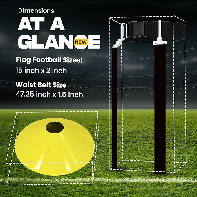 Gameday Flag Football Set – Kits for 2–14 Players w/Belts, Agility Cones & Carry Bag – Available in Multi Colors & Sizes