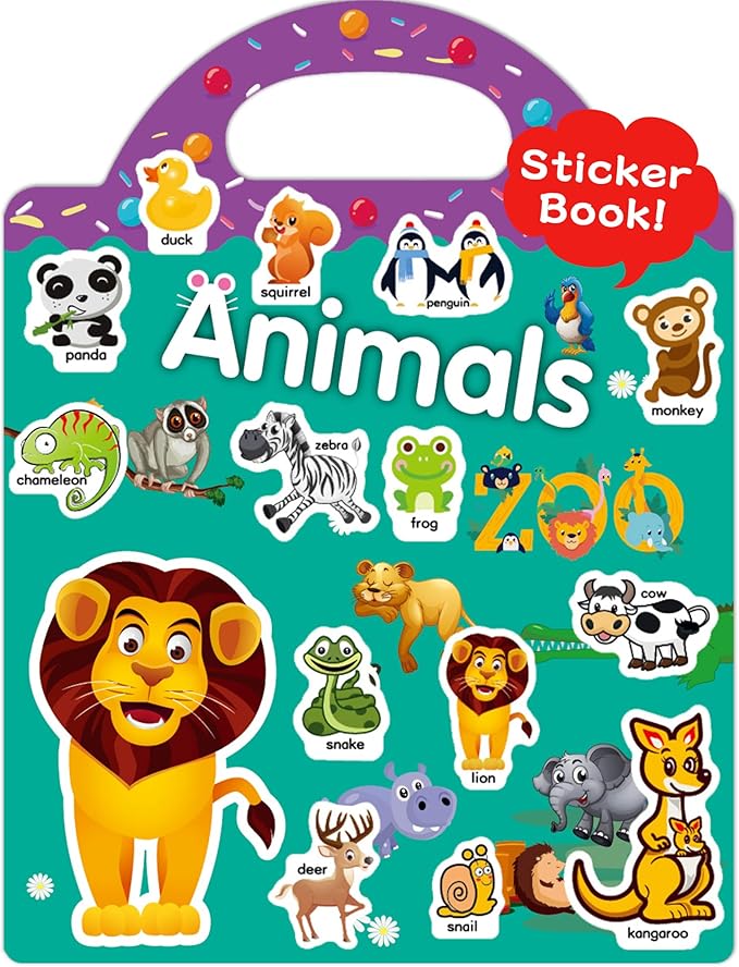 Benresive Reusable Sticker Book for Toddlers 2-4 Years, Fun Travel Stickers for Kids, Waterproof Sticker Books for Toddlers 1-3, Crafts Activities for Toddler 1-3 2-4 3-5 - Animals Zoo