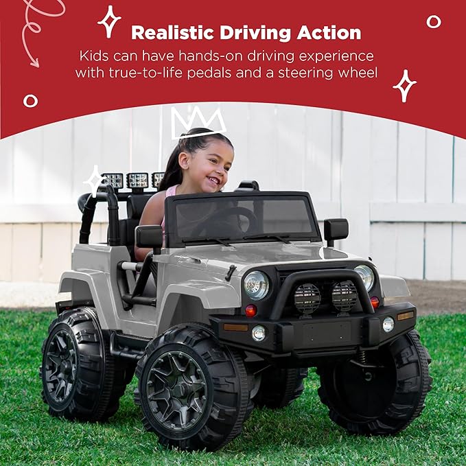 Best Choice Products Kids 12V Ride On Truck, Battery Powered Toy Car w/Spring Suspension, Remote Control, 3 Speeds, LED Lights, Bluetooth - Light Gray