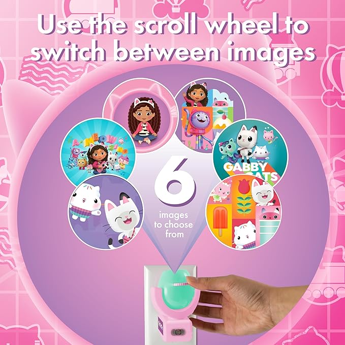 Projectables Gabby's Dollhouse LED Kids Night Light, Projector, Plug-in, Dusk-to-Dawn Sensor, for Bedroom, Bathroom, Playroom, Toyroom, 80079