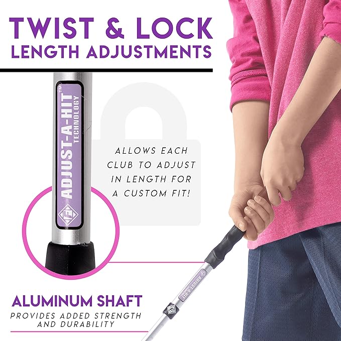 Franklin Sports Golf Set - Youth Adjustable Plastic Golf Club Set - Kids Golf Set with Bag & Balls - Adjustable Length Clubs For Toddlers - Pink