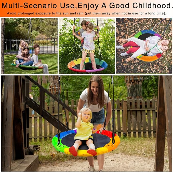 40" Saucer Tree Swing for Kids - 500Lb Weight Capacity, Waterproof Platform Swing Seat with Adjustable Ropes for Kids Playground Outdoor Activity Backyard Fun (Colours)