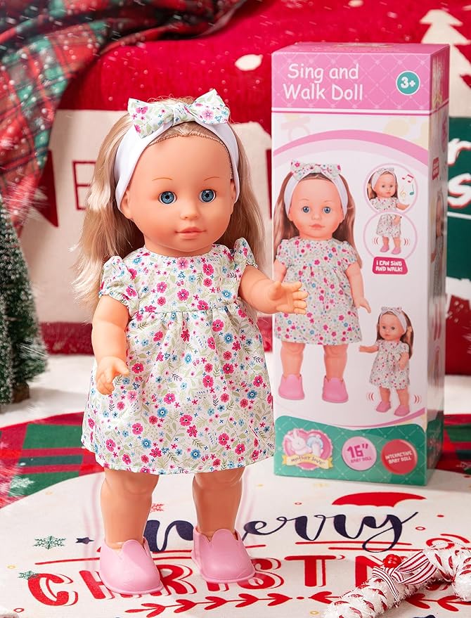 Mother Love Walking Dolls,16 Inches Interactive Baby Dolls, Baby Dolls with Hair, Singing and Walking Dolls for Girls,for 3+ Year Old Girls Gifts
