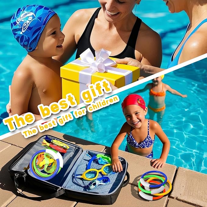 Diving Pool Toys for Kids,Swimming Water Toys with Dive Rings,Underwater Training Playing for Kids 5 12 Years Fun Water Swim Toy for Children (A)