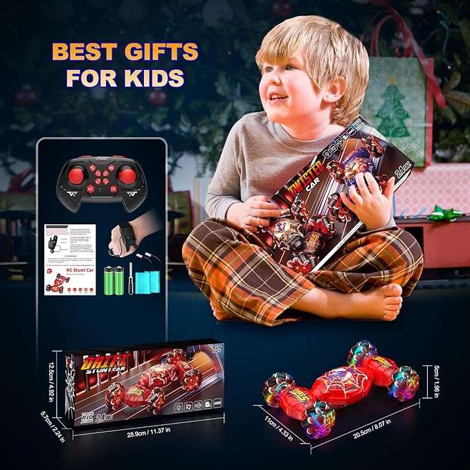 Nikuku Remote Control Car - 2.4GHz 4WD Gesture Sensing RC Stunt Car Toys for Boys and Girls Ages 6-12, 360° Rotating Drift RC Cars with Lights and Music, Ideal Birthday and Xmas Gift
