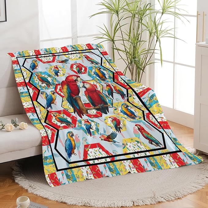 Parrot Bird Throw Blanket Macaw Stuff Gifts for Kids Girls Boys Adults Women Men Soft Cozy Warm Plush Fluffy Fuzzy Fleece Blanket Decor 60''X80''