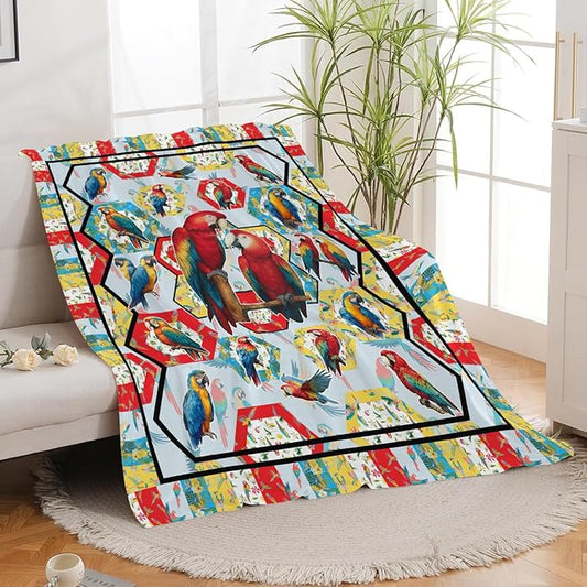 Parrot Bird Throw Blanket Macaw Stuff Gifts for Kids Girls Boys Adults Women Men Soft Cozy Warm Plush Fluffy Fuzzy Fleece Blanket Decor 60''X80''