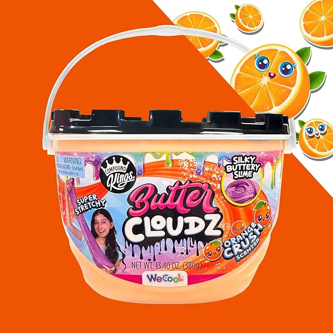 Compound Kings Fluffy Butter Cloudz Scented Large Slime Bucket for Kids – Soft, Squishy, Non-Toxic Sensory Toy | Orange Crush Slime Gift