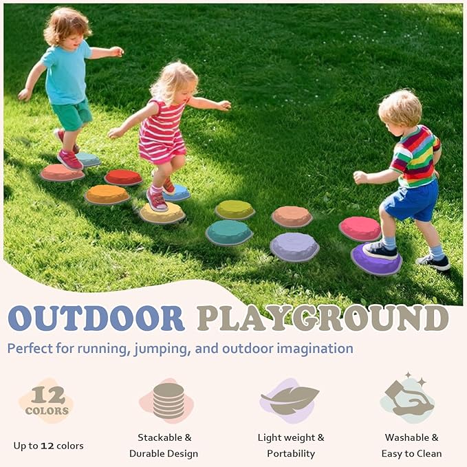 Stepping Stones for Kids, 12 PCS Balance Stepping Stones for Toddlers, Non-Slip Obstacle Course Sensory Toys Indoor Outdoor, Balance River Toys for Birthday, Children's Day and Christmas Gift