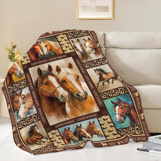 Horse Throw Blanket Horse Stuff Gifts for Kids Girls Boys Adults Women Men Soft Cozy Warm Plush Fluffy Fuzzy Fleece Blanket Decor 50''X60''