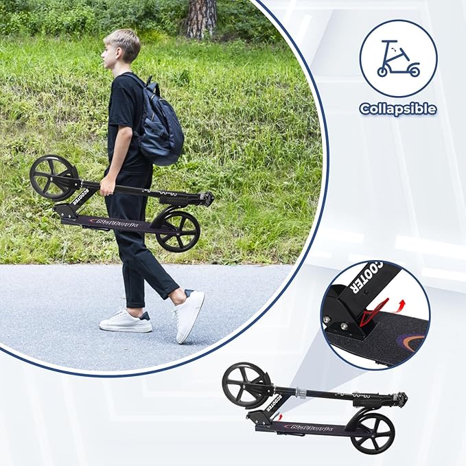 Nattork Scooter for Kids Age 6+, Teens and Adults- Adjustable Height Folding Kick Scooter with Large Sturdy Wheels for a Smooth Ride, Lightweight, Anti-Shock Suspension for Boys and Girls