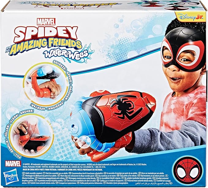 Spidey and his Amazing Friends Marvel Water-Webs Miles “Spin” Morales Electronic Bubble Slinger Role Play Set with Mask, Super Hero Toys for Kids,, Ages 3+ (Amazon Exclusive)
