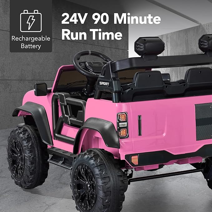 Best Choice Products Kids 24V 2-Seater Electric Ride On Car Truck w/ 132lb Weight Capacity, Parent Control, Bluetooth, LED Lights - Pink