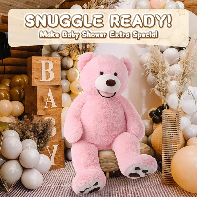 MorisMos Smile Giant Teddy Bear, 51inch Large Stuffed Bears with Big Footprints, Big Stuffed Animals Cuddly Plush Gifts for Girlfriends, Boyfriend, Pink